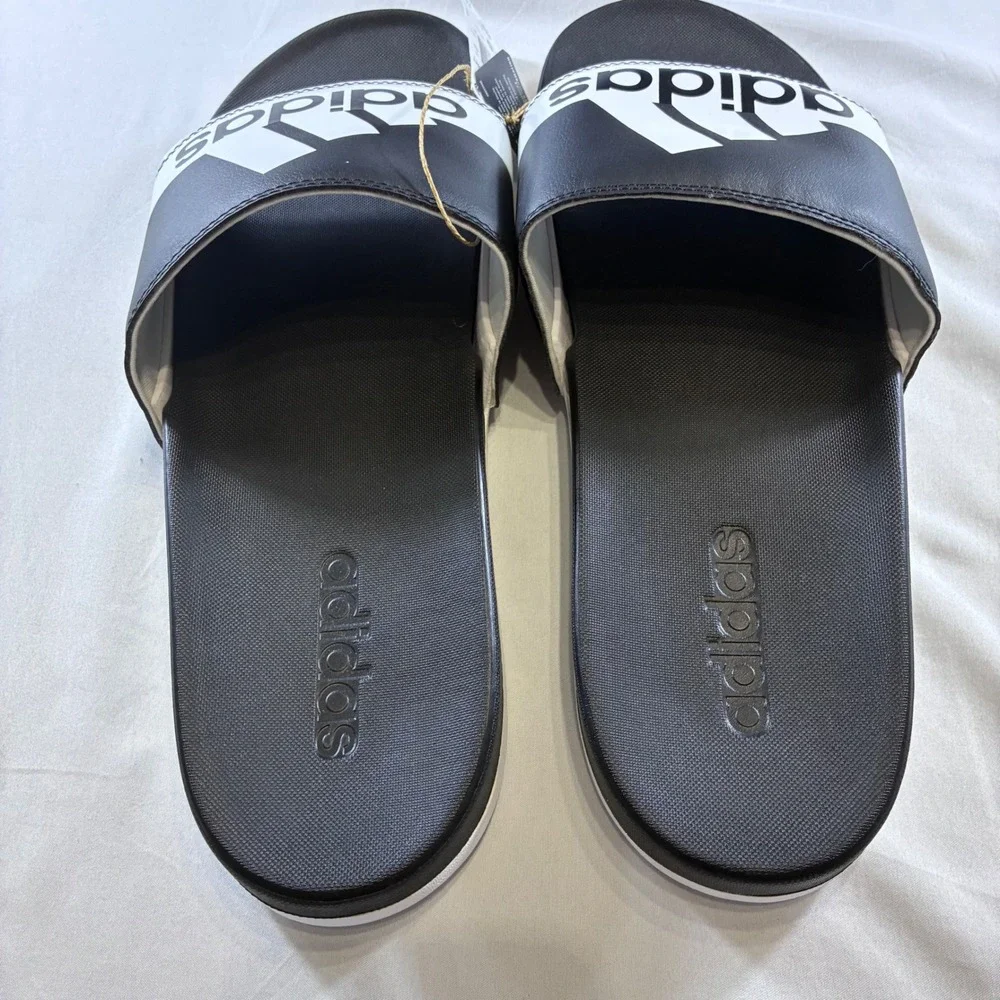 Adidas Adilette Comfort Slides Mens 15 Black White Logo Sandals GW8753